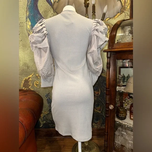 Athina Dramatic Puff Sleeve Ribbed Knit Mini Dress - Minimalist Glam - Picture 7 of 16